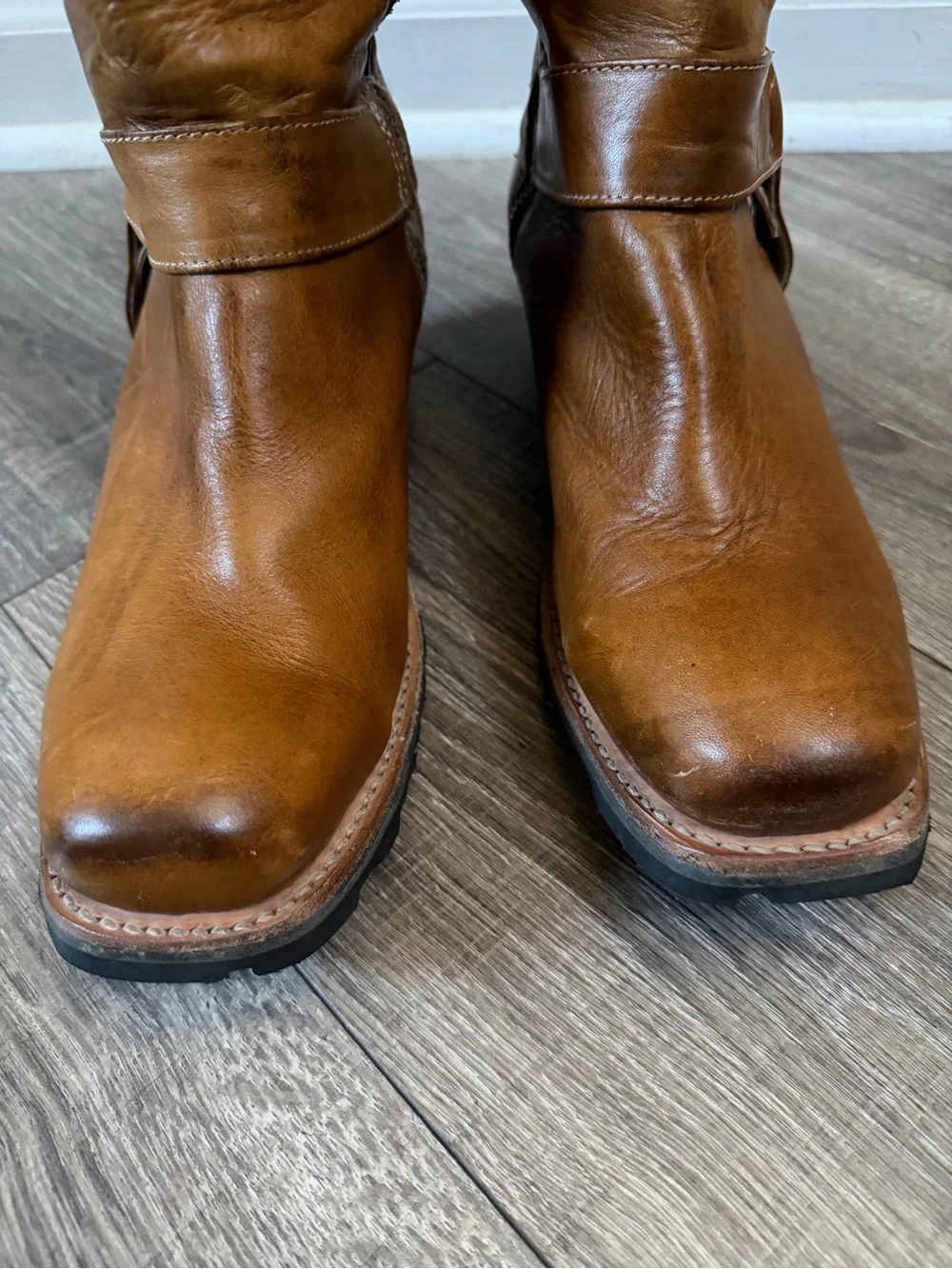 FREEBIRD by Steven Wagner Cognac Leather Tall Harness Boots Sz 10